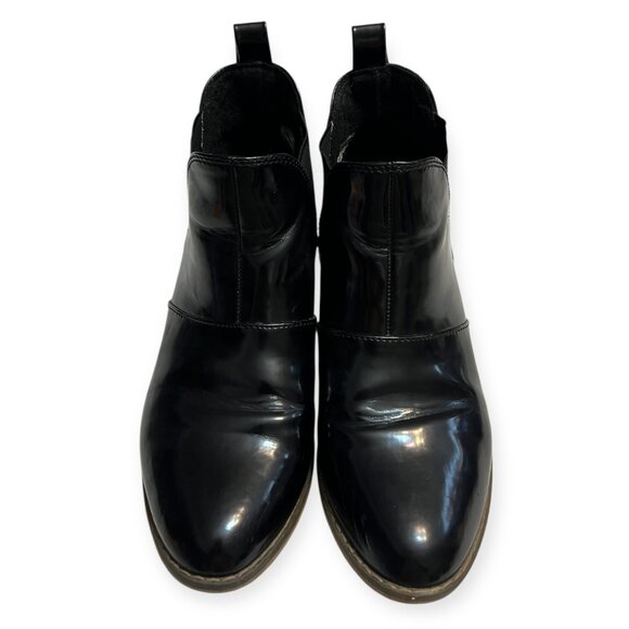 Rocket Dog Black Patent Chelsea Ankle Boots Women's US 9 Pull-On Side Low Heel - Picture 1 of 7